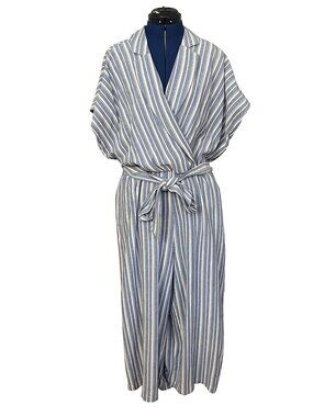 ELOQUII Striped Blue White Jumpsuit XXL